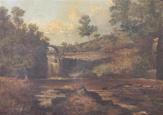 John Holland Senior (1829-1886) Lumb Bridg & Fall, Crimsworth and Milking Bridge, Golden Valley 16 x 22in.